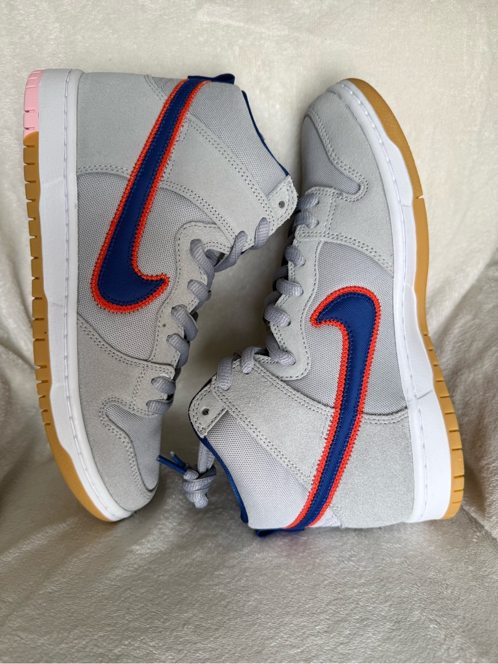 Nike Mens Grey High-Top Sneakers with Blue & Red Swoosh